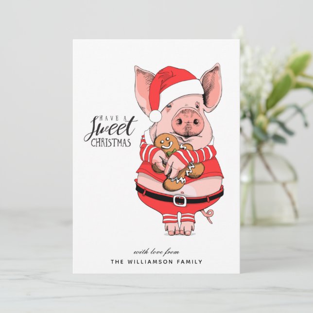 Funny Piggy Sweet Christmas Card (Standing Front)