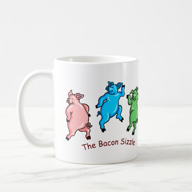 Funny Pigs Dancing "The Bacon Sizzle" Colourful Coffee Mug (Left)