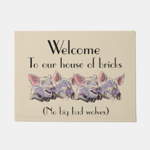 Funny Pigs or Hogs colour illustration Welcome Doormat