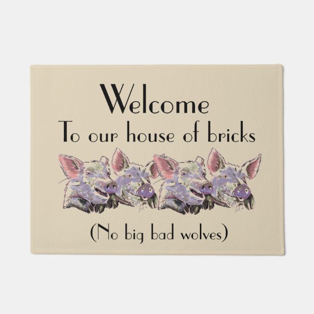 Funny Pigs or Hogs colour illustration Welcome Doormat (Front)