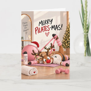 Funny Pilates Christmas Marry Pilates-Mas Reindeer Holiday Card