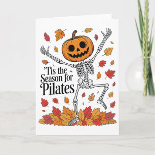 Funny Pilates Skeleton Pumpkin Yoga Halloween Fall Card