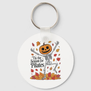 Funny Pilates Skeleton Pumpkin Yoga Halloween Fall Keychain
