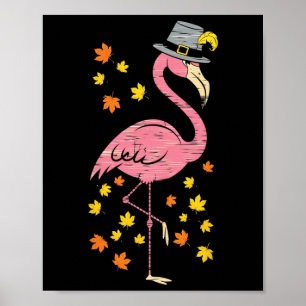 Funny Pilgrim Flamingo Thanksgiving Fall Autumn Co Poster