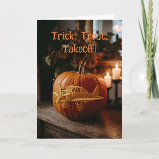 Funny Pilot Airplane on Pumpkin Halloween Photo Card