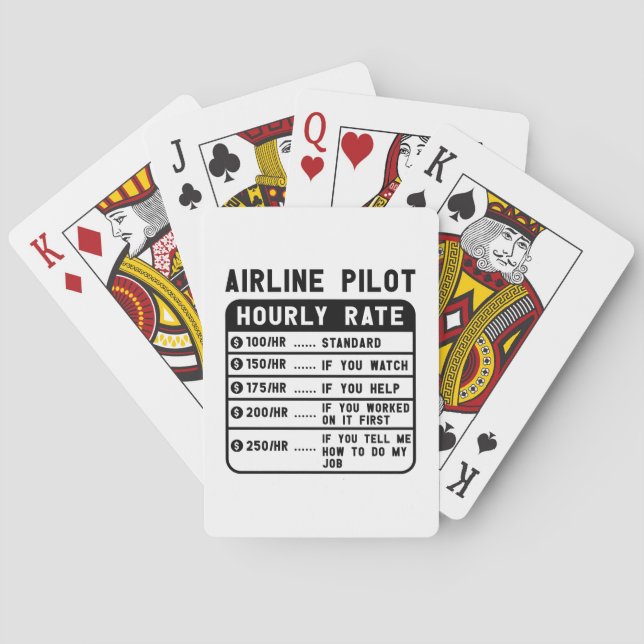 Funny Pilot Hourly Rate Aviation Playing Cards (Back)