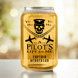 Funny Pilot Skull Airplanes Pirate Humor   Custom Can Glass