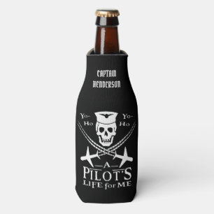 Funny Pilot Skull Airplanes Pirate Humour   Custom Bottle Cooler