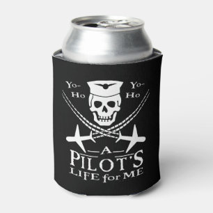 Funny Pilot Skull Airplanes Pirate Humour   Custom Can Cooler