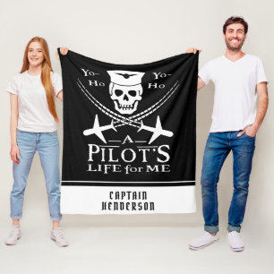 Funny Pilot Skull Airplanes Pirate Humour   Custom Fleece Blanket