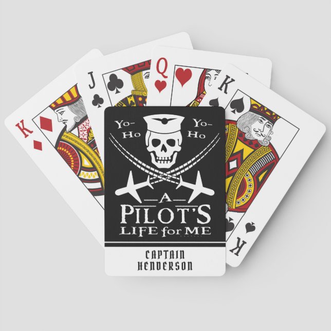 Funny Pilot Skull Airplanes Pirate Humour | Custom Playing Cards (Back)