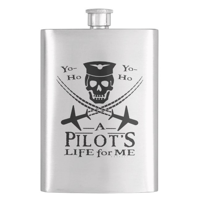 Funny Pilot Skull Cross Airplanes Pirate Humour Hip Flask (Front)