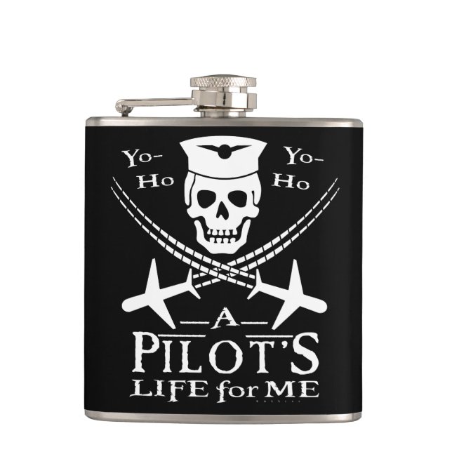 Funny Pilot Skull Cross Airplanes Pirate Humour Hip Flask (Front)