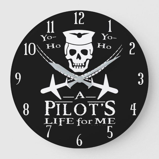 Funny Pilot Skull Cross Airplanes Pirate Humour Large Clock (Front)