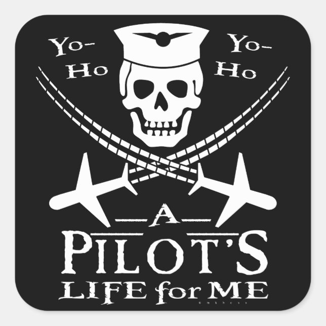 Funny Pilot Skull Cross Airplanes Pirate Humour Square Sticker (Front)