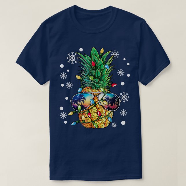 Funny Pineapple Glasses Christmas Tree Lights Xmas T-Shirt (Design Front)