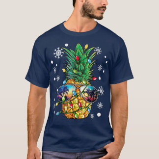 Funny Pineapple Glasses Christmas Tree Lights Xmas T-Shirt