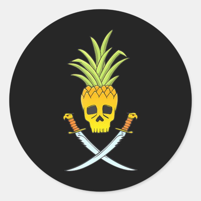 Funny Pineapple Skull Pirate Pineapple Lovers Classic Round Sticker (Front)