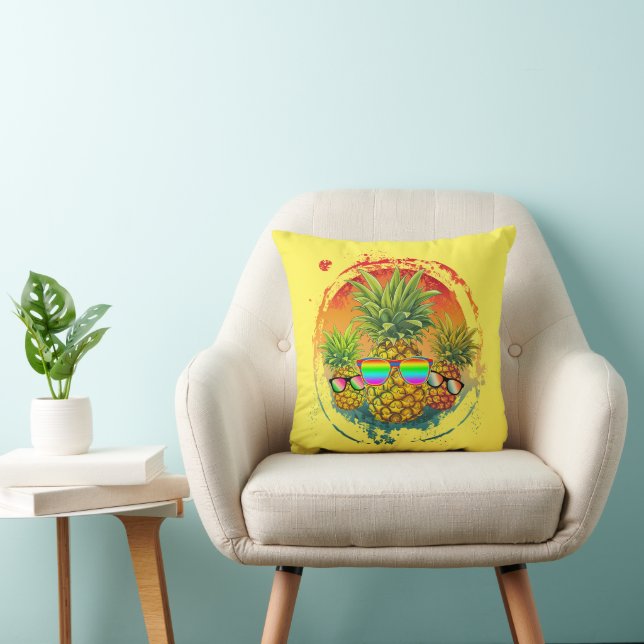 Funny Pineapple Summer Vibes Throw Pillow (Chair)