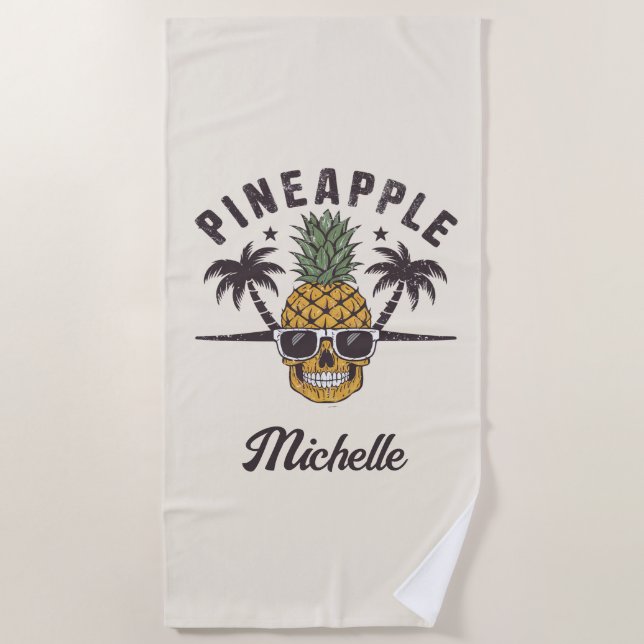 Funny Pineapple wearing sunglasses Personalized    Beach Towel (Front)