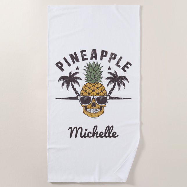 Funny Pineapple wearing sunglasses Personalized    Beach Towel (Front)