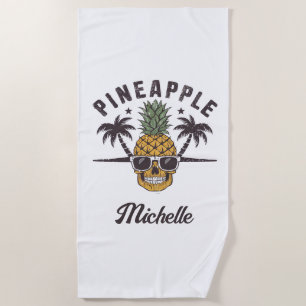Funny Pineapple wearing sunglasses Personalized    Beach Towel