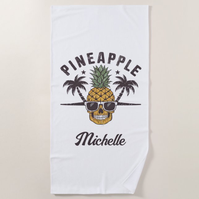 Funny Pineapple wearing sunglasses Personalized    Beach Towel (Front)