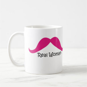 Funny Pink and Black Real Women Moustache Coffee Mug