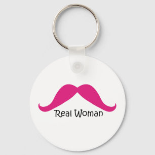 Funny Pink and Black Real Women Moustache Keychain