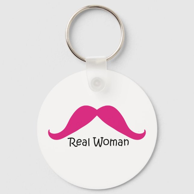 Funny Pink and Black Real Women Moustache Keychain (Front)
