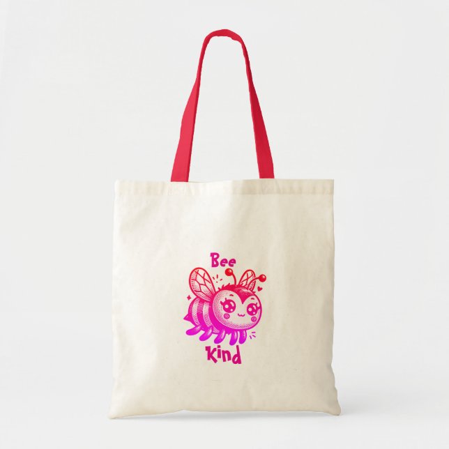 Funny Pink and Red BEE KIND Tote Bag (Front)