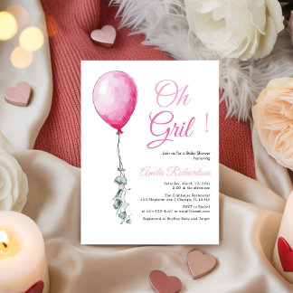 funny Pink Balloons Baby gril Shower Invitation