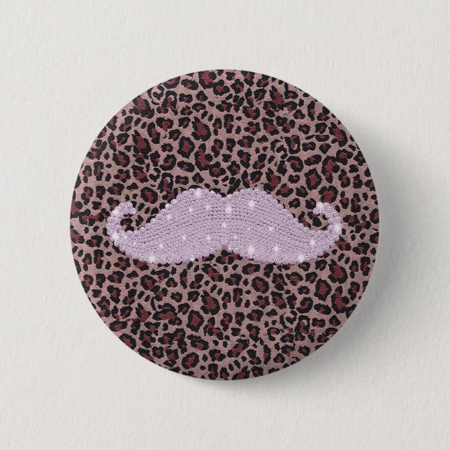 Funny Pink Bling Moustache And Animal Print 2 Inch Round Button (Front)