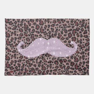 Funny Pink Bling Moustache And Animal Print Patter Kitchen Towel