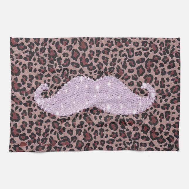 Funny Pink Bling Moustache And Animal Print Patter Kitchen Towel (Horizontal)