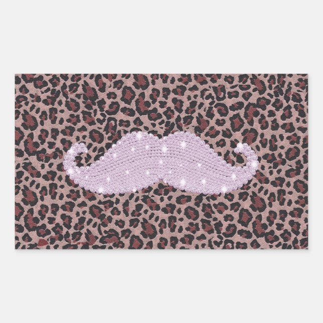 Funny Pink Bling Moustache And Animal Print Patter Sticker (Front)