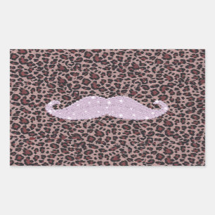 Funny Pink Bling Moustache And Animal Print Patter Sticker