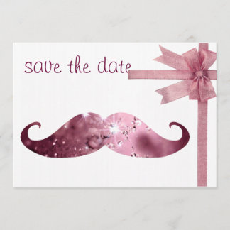 Funny Pink Bling Moustache Save The Date