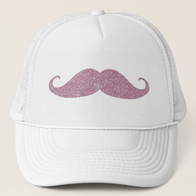 Funny Pink Bling Moustache Trucker Hat (Front)
