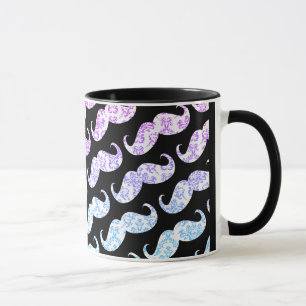 Funny Pink Blue Floral Damask Moustache Pattern Mug