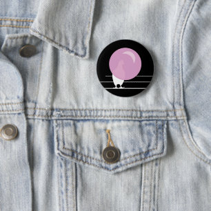Funny Pink Bubble Gum Bird On a Wire Black 2 Inch Round Button