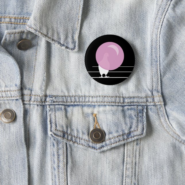 Funny Pink Bubble Gum Bird On a Wire Black 2 Inch Round Button (In Situ)