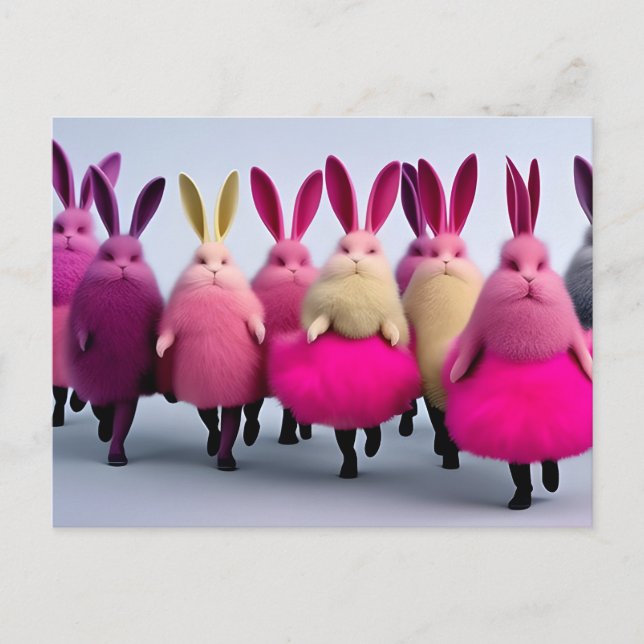 Funny Pink Bunnies AI Generated Art Postcard (Front)