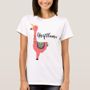 Funny Pink Cartoon Unicorn Flamingo Llama Girly T-Shirt