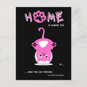 Funny Pink Cat In Fishbowl Has Moved Announcement Postcard