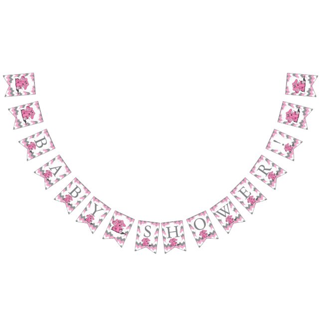 Funny Pink Chevron Silly Cute Baby Elephant Bunting Flags (All)