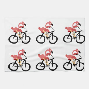 Funny Pink Flamingo Bird on Bicycle Kitchen Towel