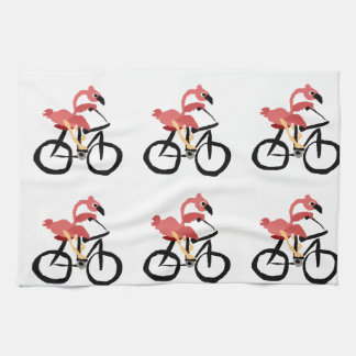 Funny Pink Flamingo Bird on Bicycle Kitchen Towel