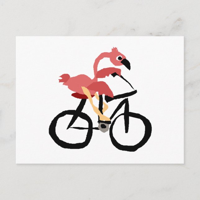 Funny Pink Flamingo Bird on Bicycle Postcard (Front)