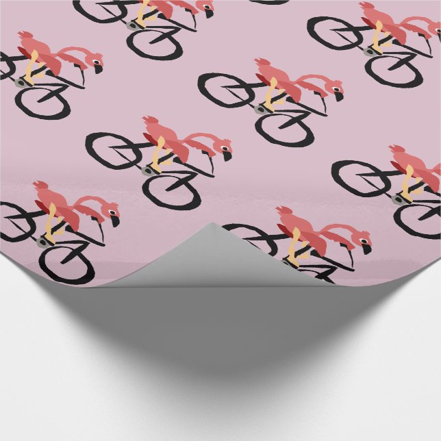 Funny Pink Flamingo Bird on Bicycle Wrapping Paper (Corner)